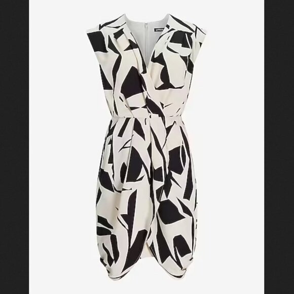 Express Sleeveless Abstract Print Draped Mini Sheath Midi Dress V-Neck Wrap Top - Picture 8 of 16